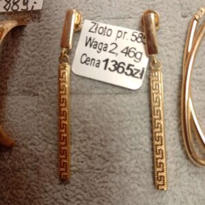 Złote, nowe kolczyki próba 585, waga 2,46 g Komis Krosno Betleja